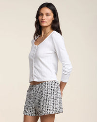 Velvet by Graham & Spencer Zelda L/S Scoop Neck Button Down in White 2 - Bliss Boutiques