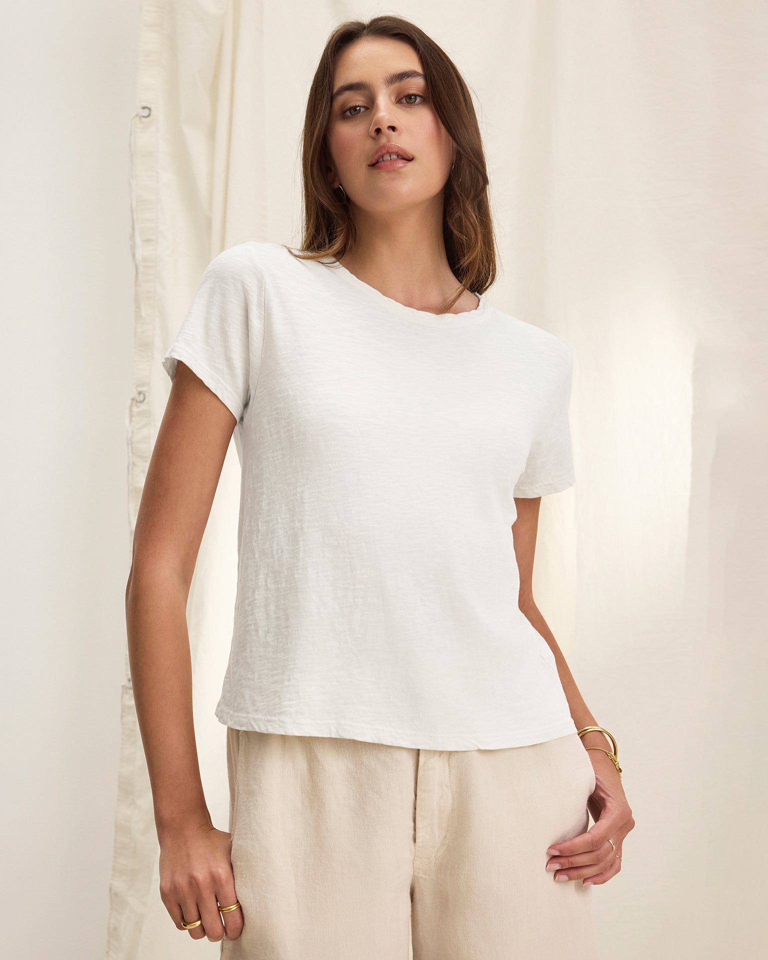 Marika Short Sleeve Crew Neck Crop Top in White