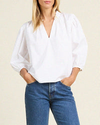 Trovata Birds of Paradis Clothing Orly Blouse in White Cotton Twill