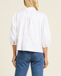 Trovata Birds of Paradis Clothing Orly Blouse in White Cotton Twill
