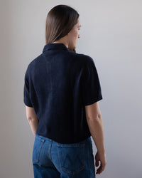 White + Warren Cashmere Button Polo in Deep Navy 