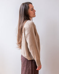 White & Warren Cashmere Saddle Sleeve Crewneck in Taupe Heather 2 - Bliss Boutiques
