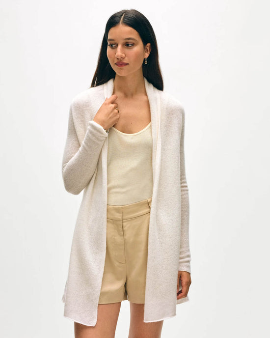 White + Warren Clothing Cashmere Trapeze Cardigan in Soft White