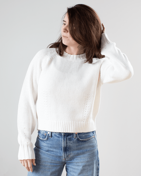 White + Warren Cotton Blend Beachy Crew in White 