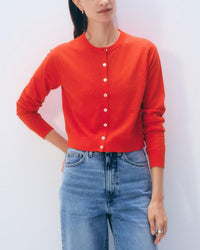 White & Warren Linen Blend Cardigan in Poppy Rouge 1 - Bliss Boutiques