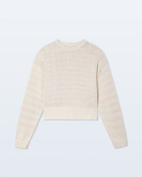 White & Warren Organic Cotton Tape Crewneck in Ecru 3 - Bliss Boutiques