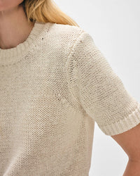White + Warren Organic Cotton Tape TShirt Sweater in Ecru 