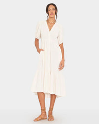 XiRENA Lennox Dress in Oysterette 1 - Bliss Boutiques