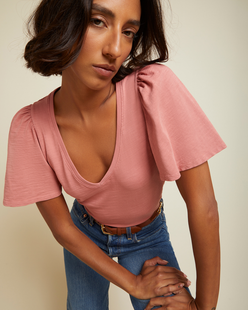 Vicky Flutter Sleeve Tee in Pink Cheeks