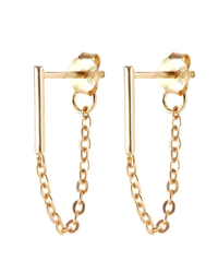 Pair of Kris Nations Bar Chain Stud Earrings in 18K Gold with bar design and chain detail.
