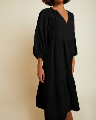 Imani Tiered Peasant Dress in Black