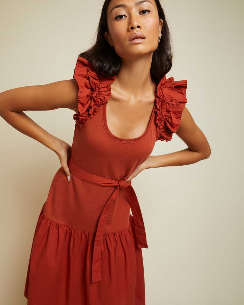 Everleigh Frilly Dress in Cayenne