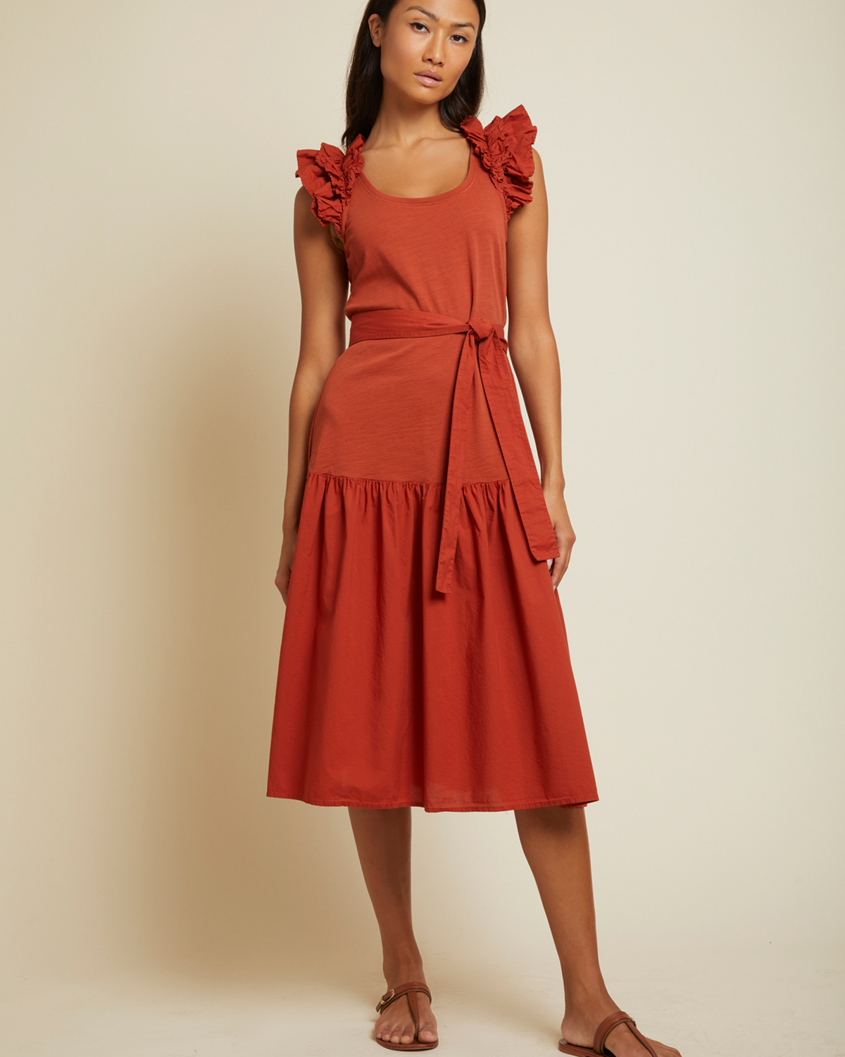 Everleigh Frilly Dress in Cayenne