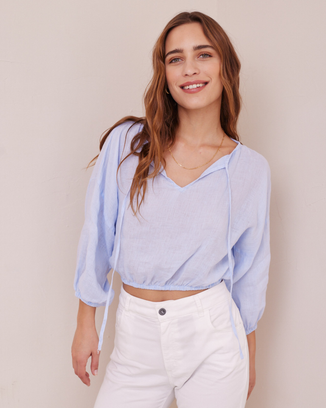 Tie Up Pullover Top in Perennial Blue