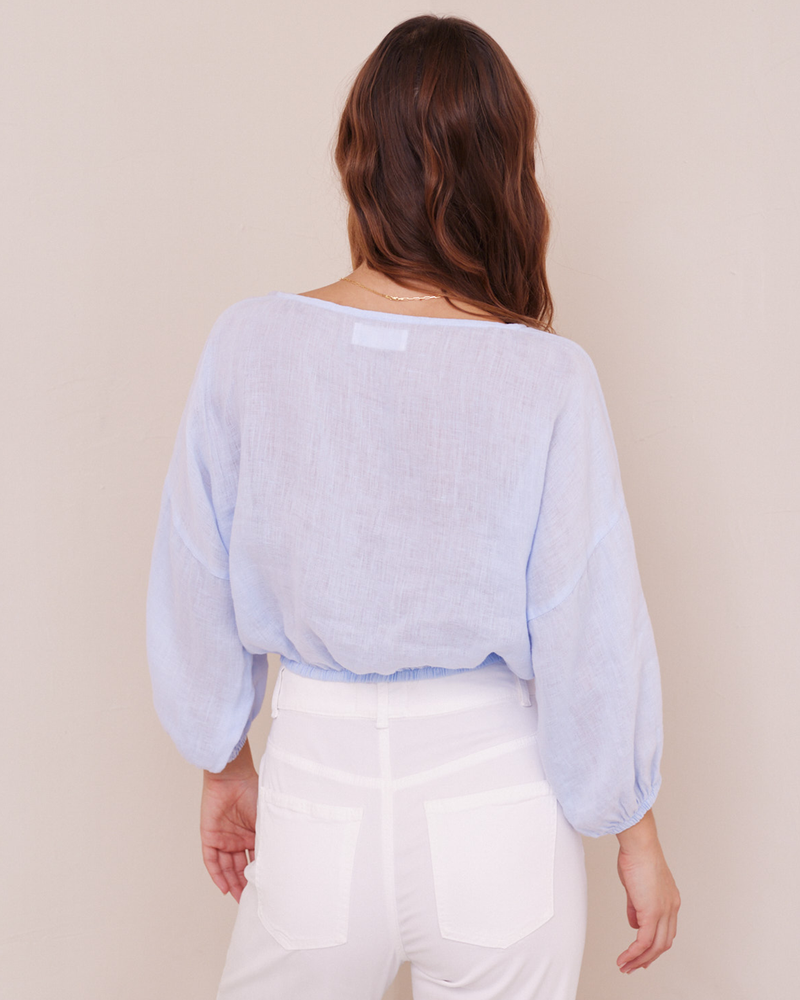 Tie Up Pullover Top in Perennial Blue