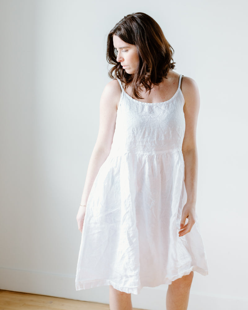 Dot Dress in White Linen