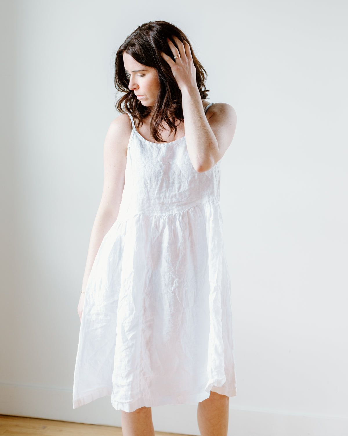 Dot Dress in White Linen