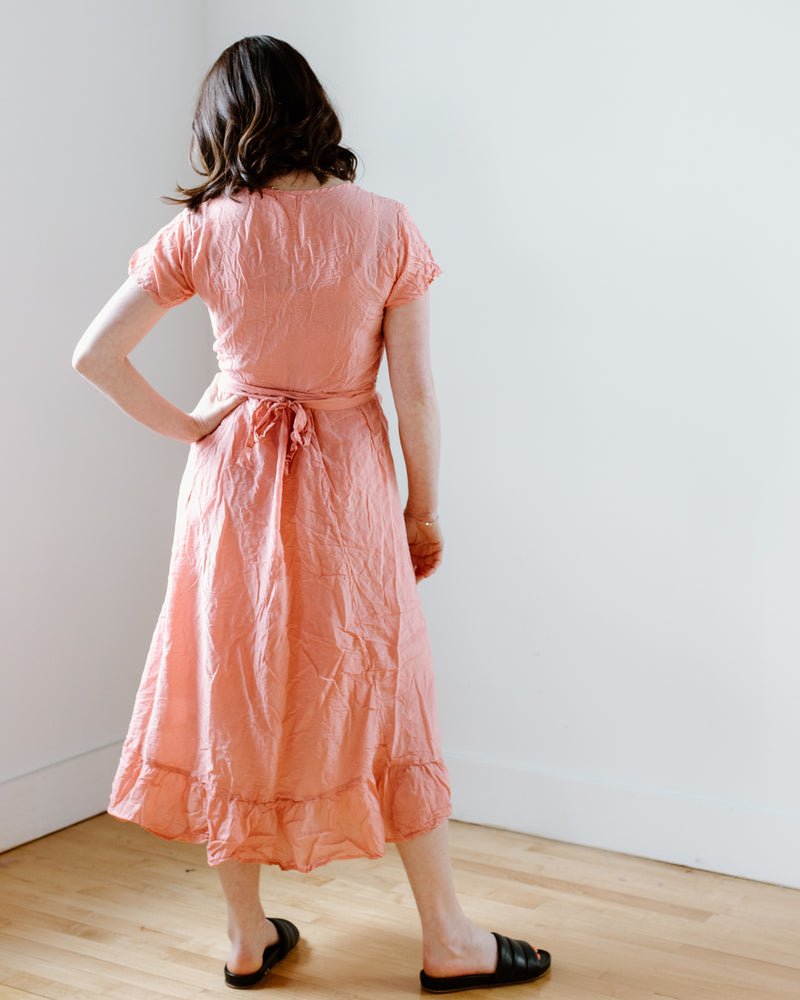 Mirabelle Wrap Dress w/ Slip in Guava Cotton Silk