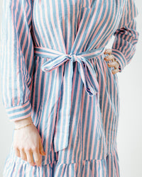 Puff Sleeve Maxi Dress in Neon Pink Stripe