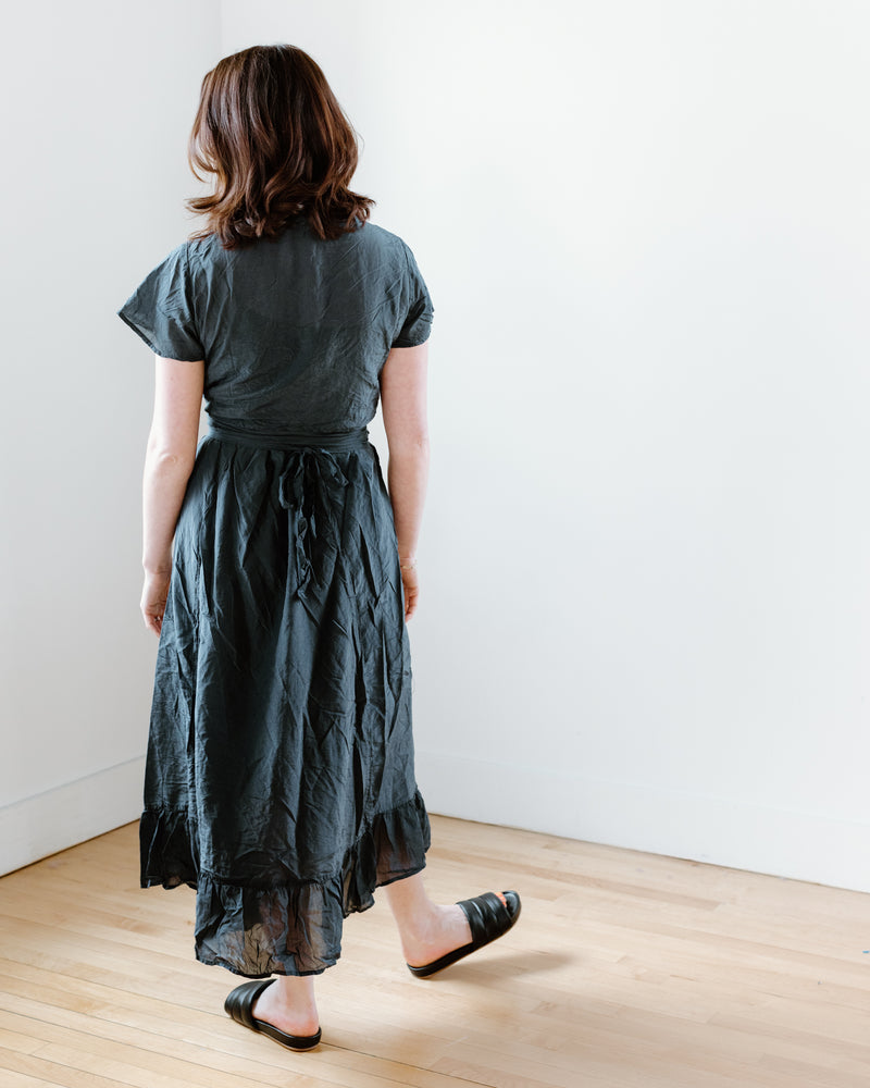 Mirabelle Wrap Dress w/ Slip in Ink Cotton Silk