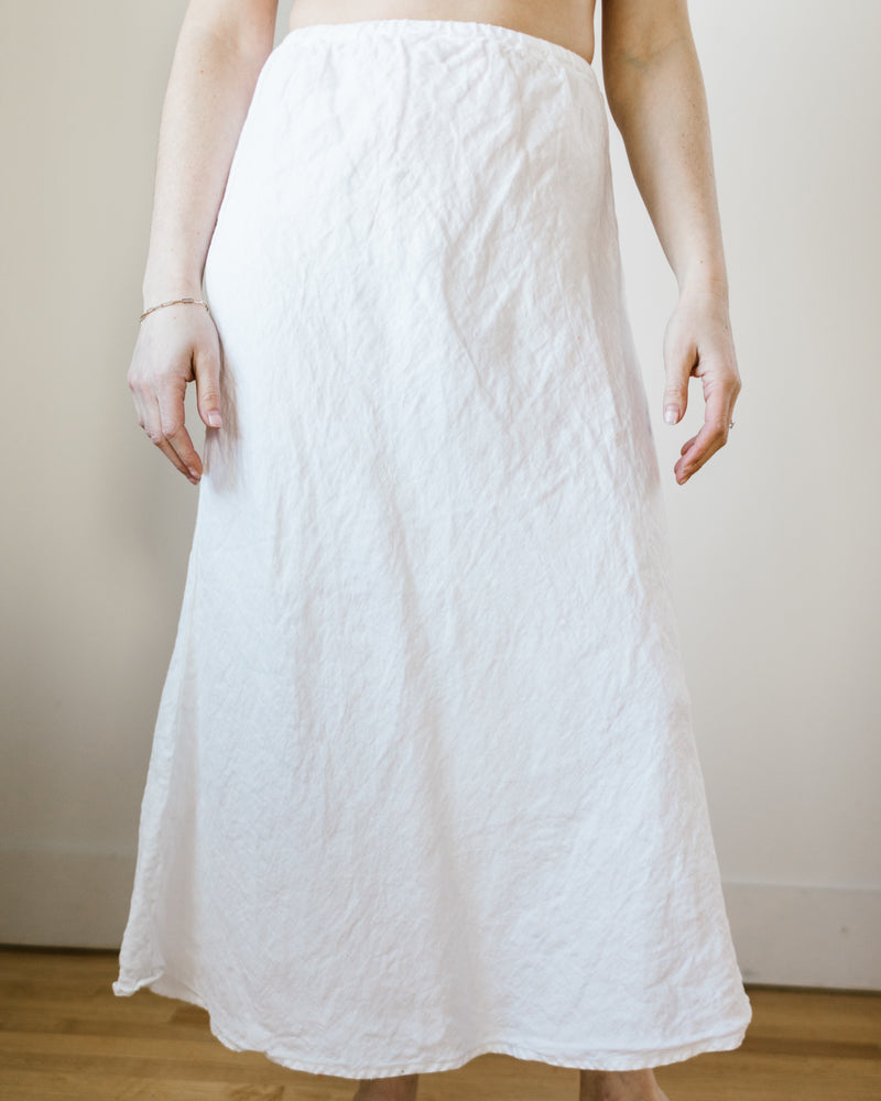 Tanya Bias Cut Skirt HW Linen Twill in White