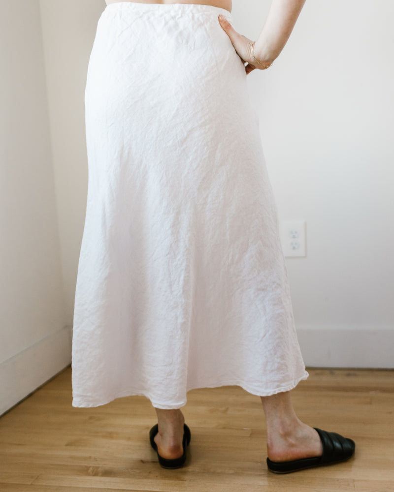 Tanya Bias Cut Skirt HW Linen Twill in White