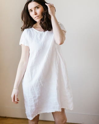Esme Dress w/o Pkts in White HW Linen Twill