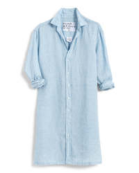 Hunter Step Hem Shirtdress in Heather Blue on a white background by Frank & Eileen.