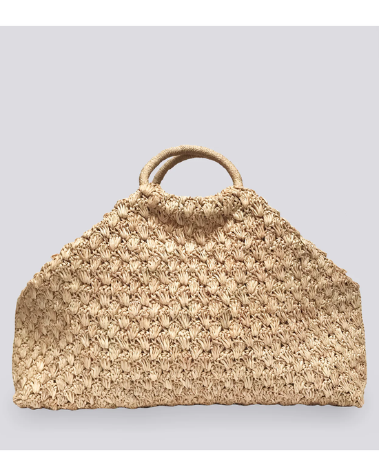 100% Natural Clementine Bag in Natural straw handbag on a neutral background by Maison N.H Paris.