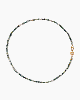 Petite Odyssey Necklace in Green Moss Agate w/ Gold