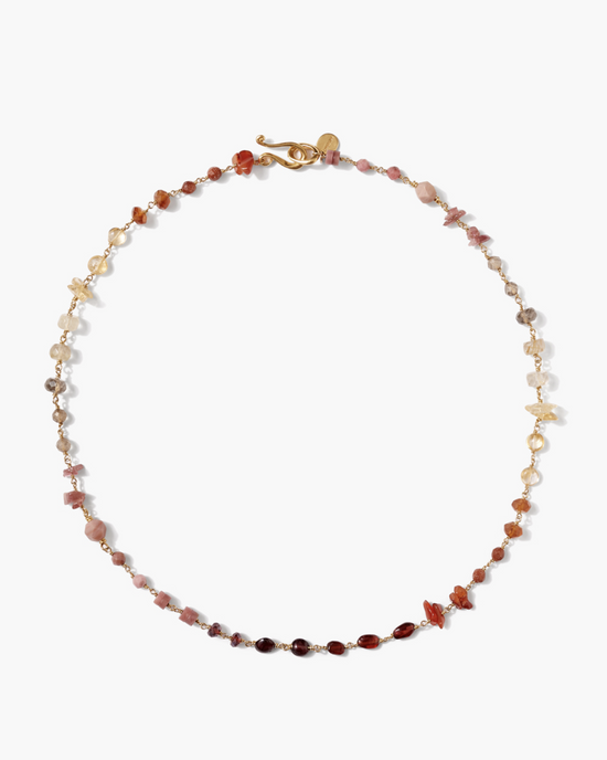 Daphne Beaded Necklace in Citrine Mix by Chan Luu with multicolored natural stones and an 18k gold plated sterling silver clasp on a white background.