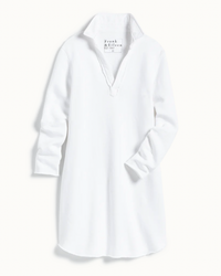 Nicole L/S Fleece Polo Dress in White by Frank & Eileen on a white background.
