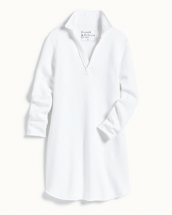 Nicole L/S Fleece Polo Dress in White by Frank & Eileen on a white background.