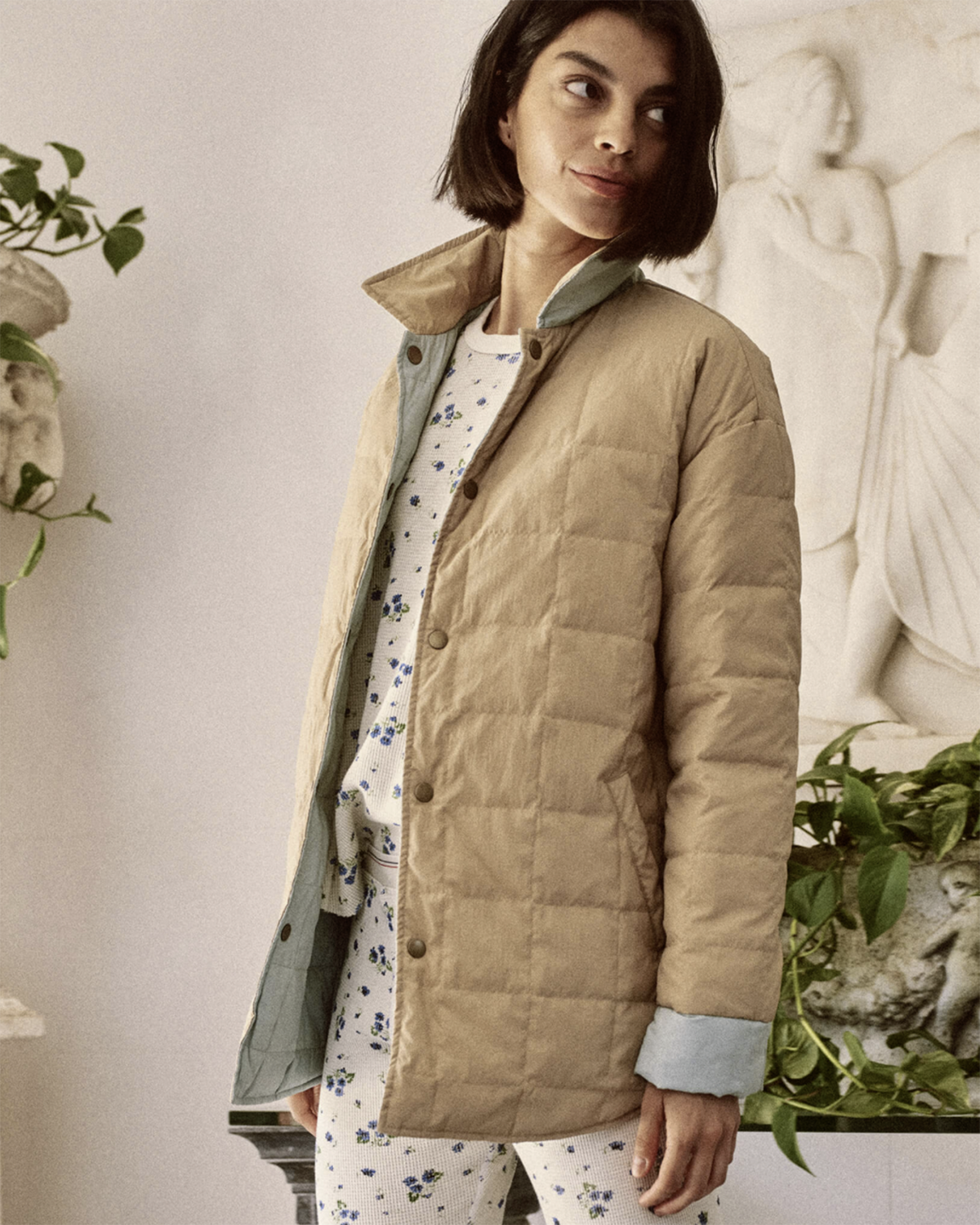 The Reversible Cloud Puffer in Pastel Blue w/ Fawn