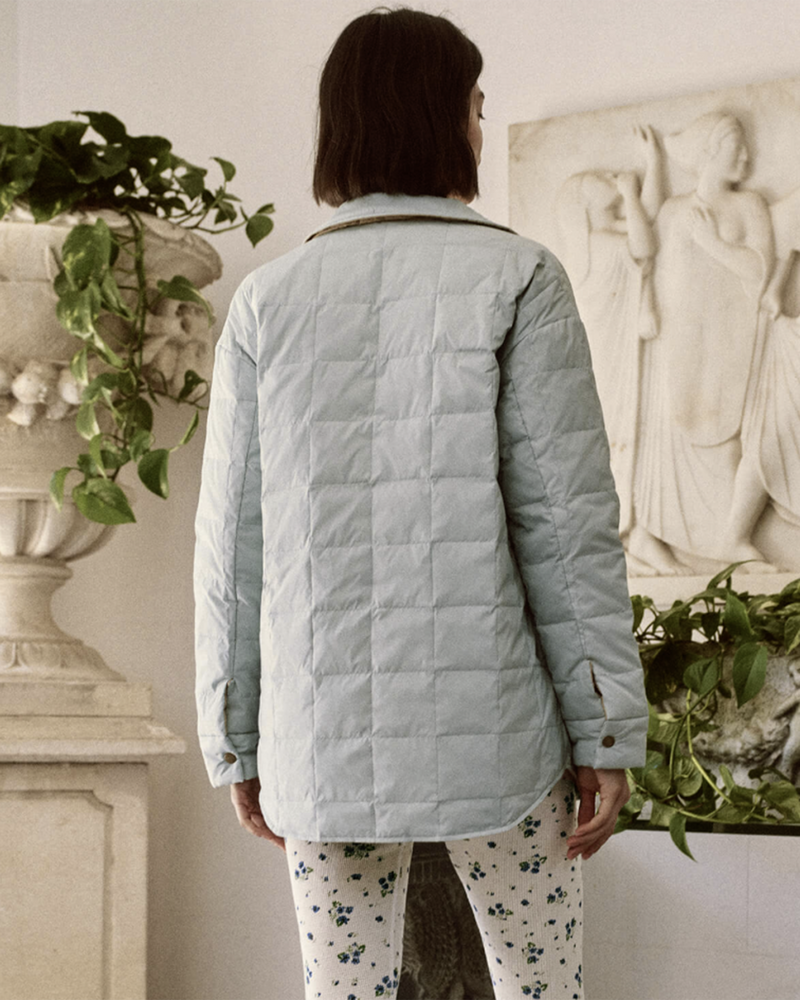 The Reversible Cloud Puffer in Pastel Blue w/ Fawn