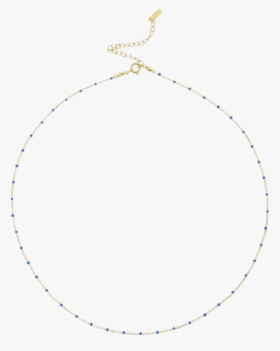 A delicate Chan Luu CL NG-14371 Necklace in Stone Blue with evenly spaced blue and white beads, isolated on a white background.