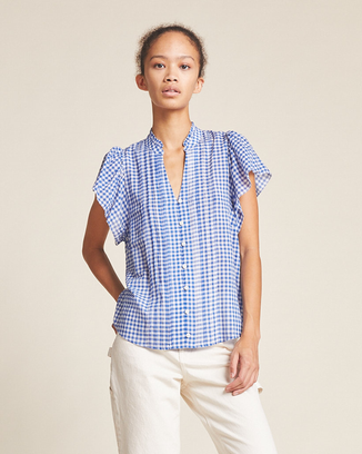 Cate Blouse in Cobalt Check