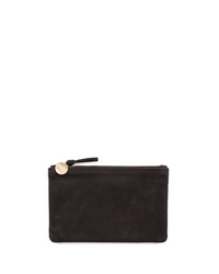 Clare V. Wallet Clutch in Black Nubuck on a white background.