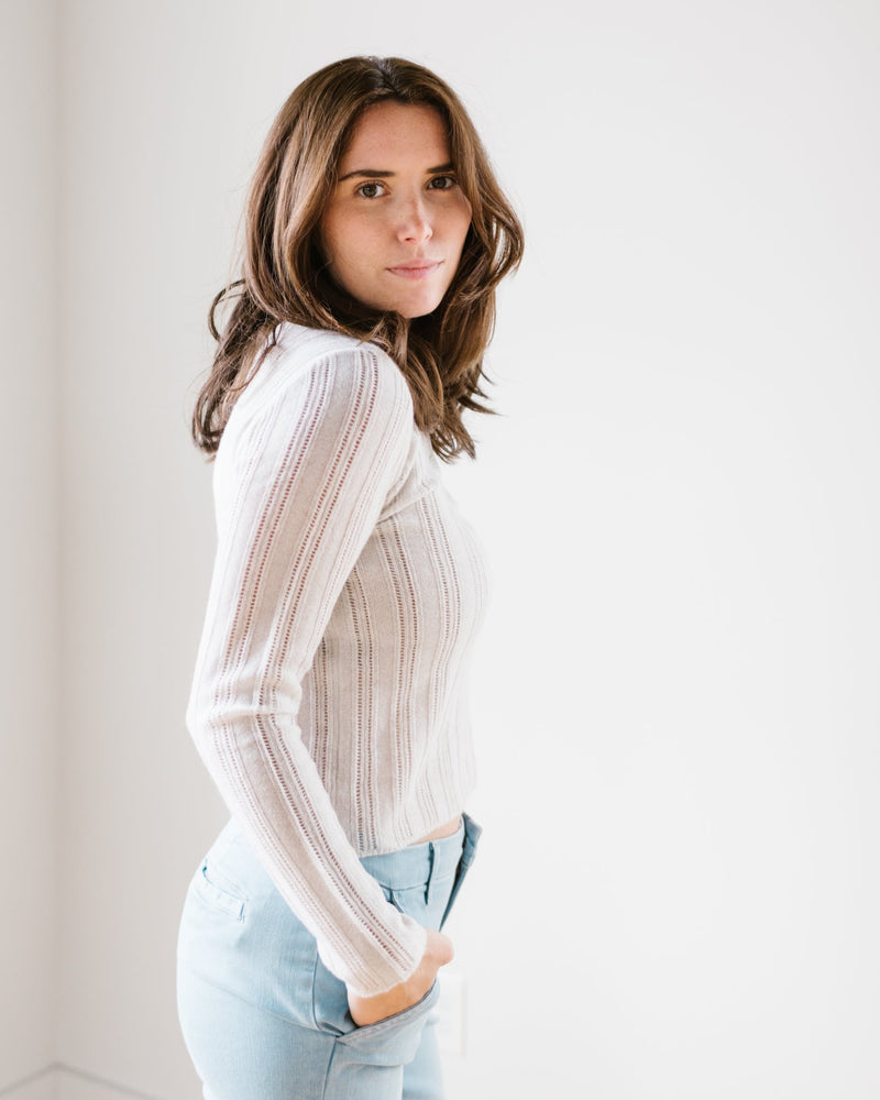 525 Clothing Pointelle Henley Pullover in Light Heather Grey