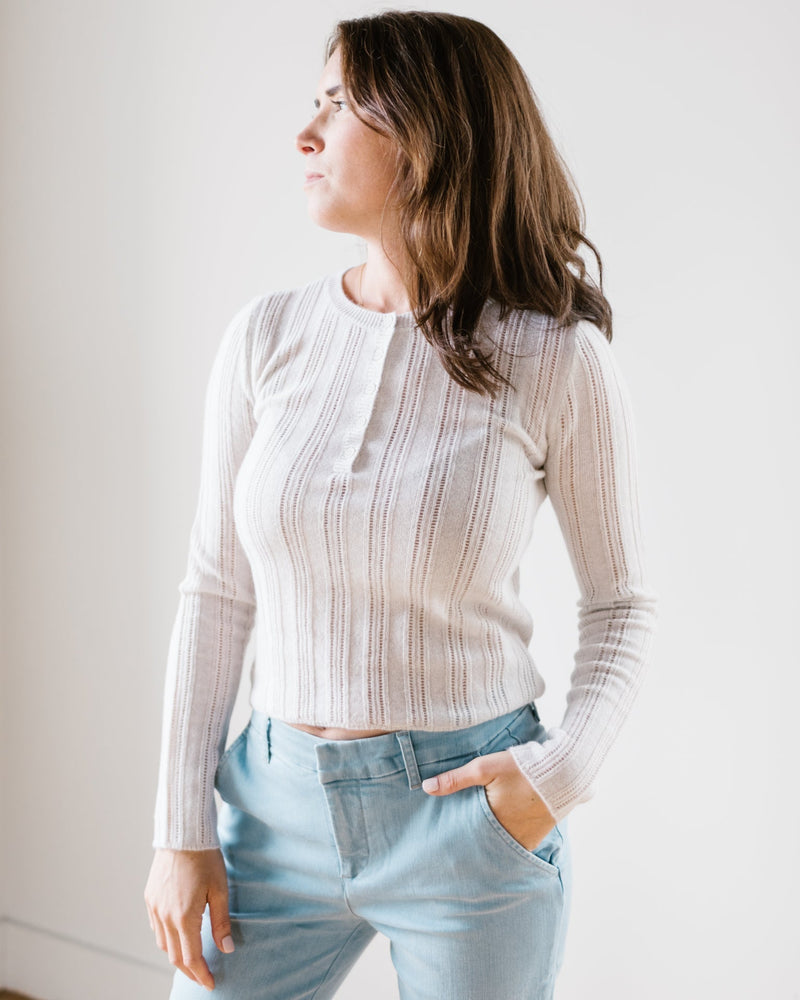 525 Clothing Pointelle Henley Pullover in Light Heather Grey