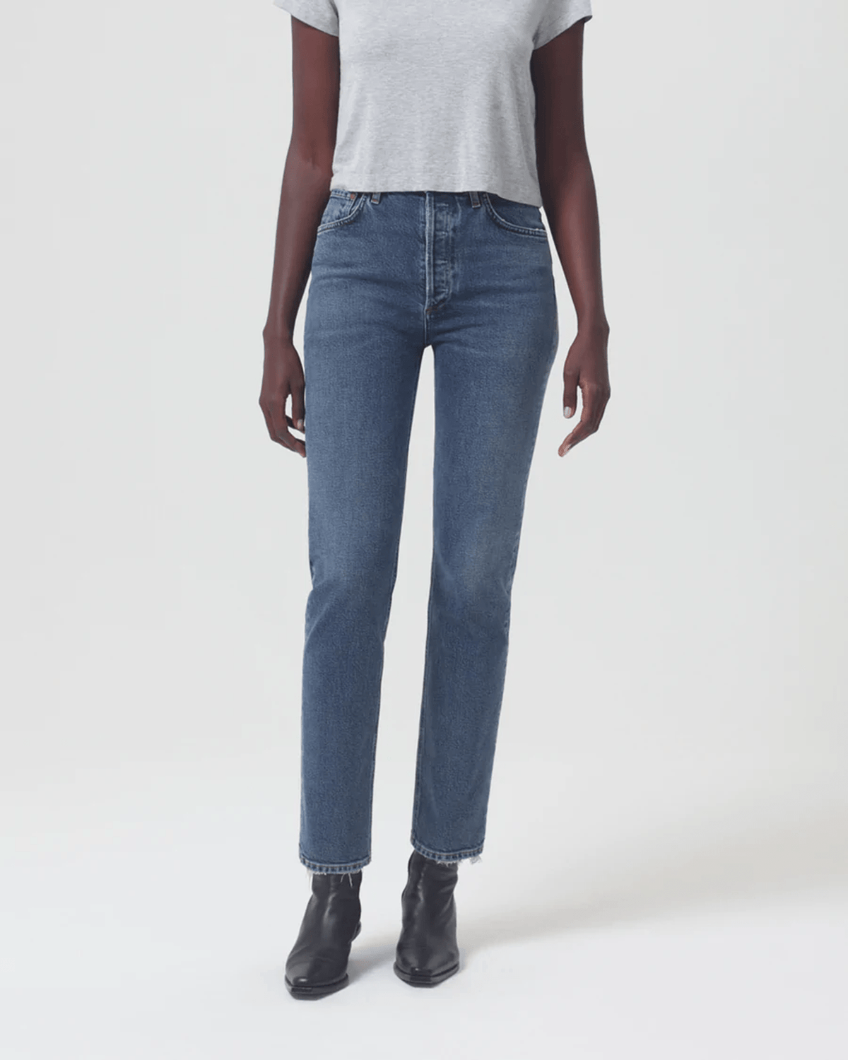 AGOLDE Denim Riley H/R Straight Long in Cypher