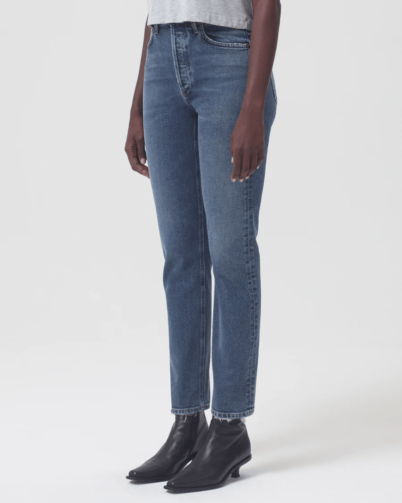AGOLDE Denim Riley H/R Straight Long in Cypher