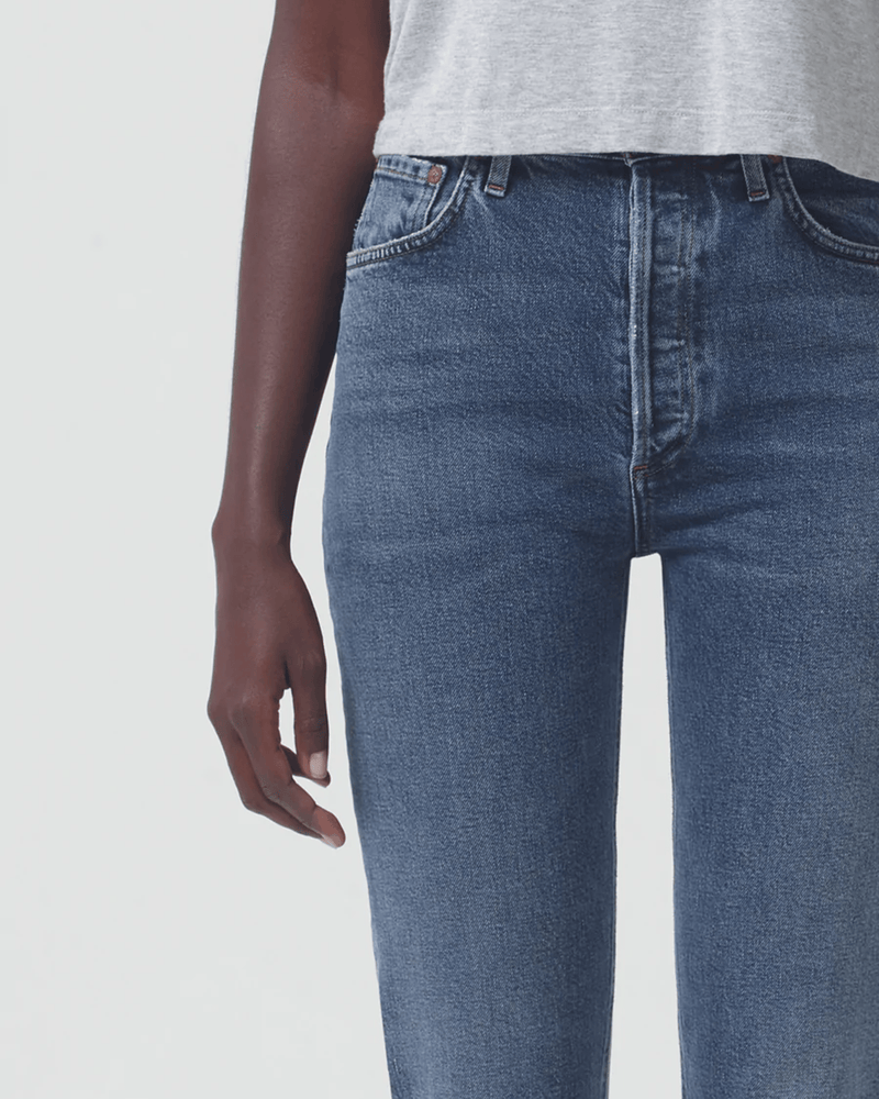 AGOLDE Denim Riley H/R Straight Long in Cypher