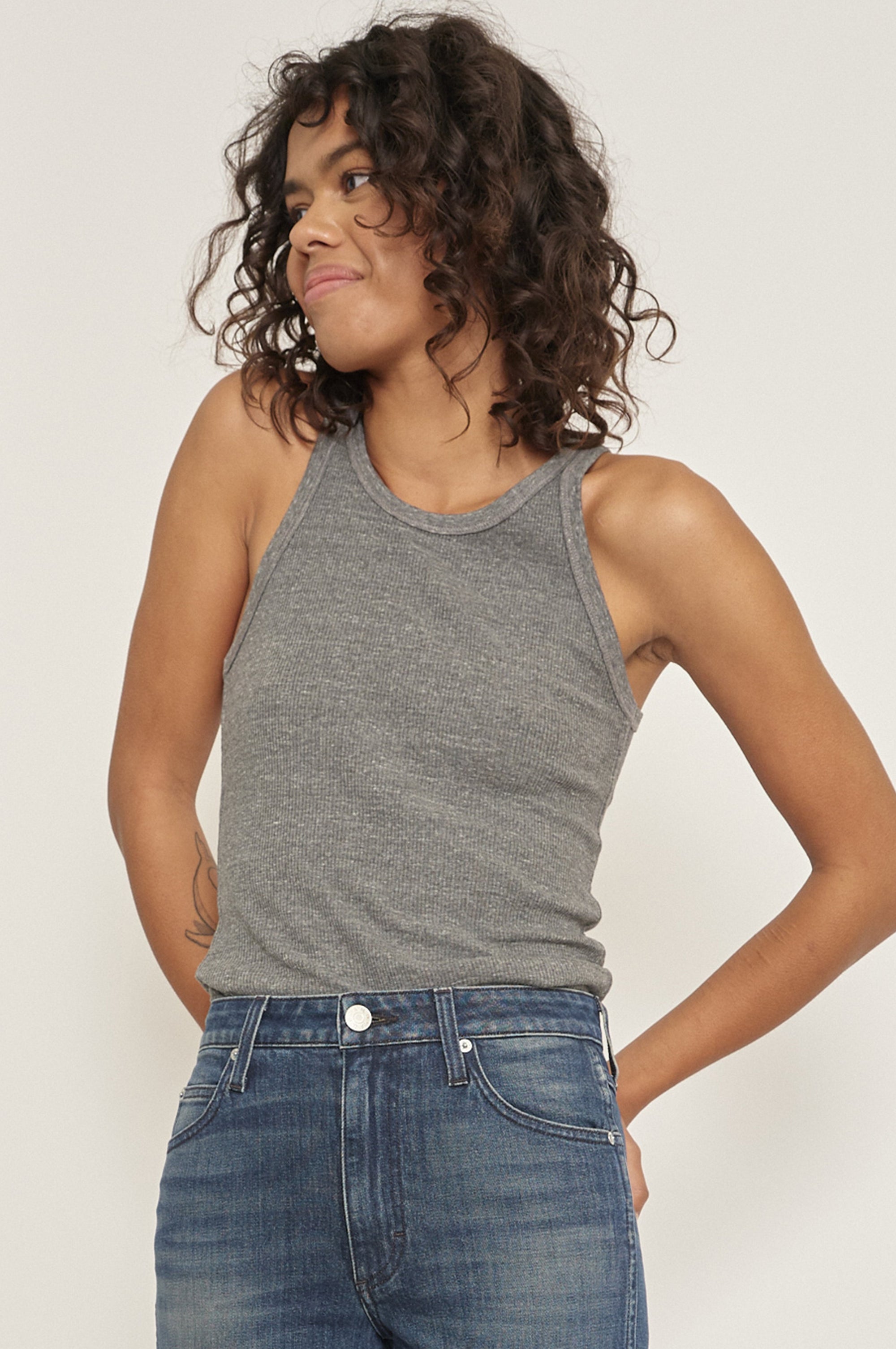 AMO Long Rib Tank in Heather Grey- Bliss Boutiques