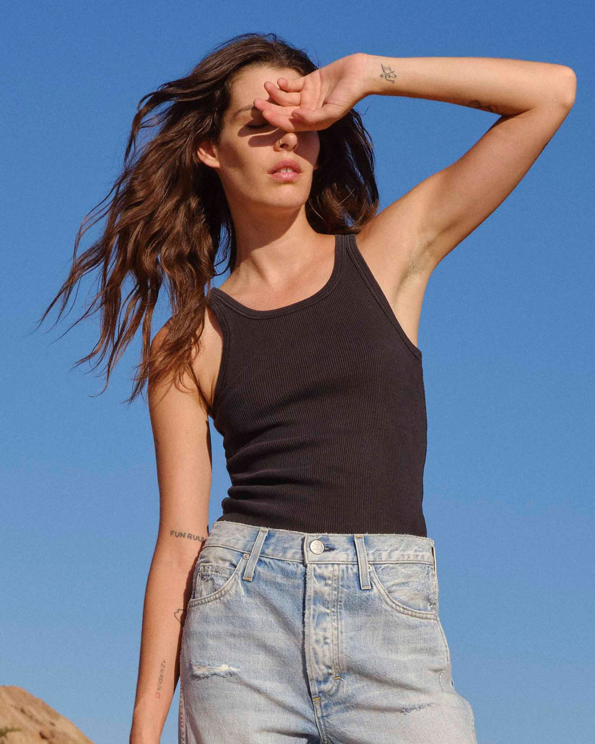 AMO Clothing Long Rib Tank in Vintage Black