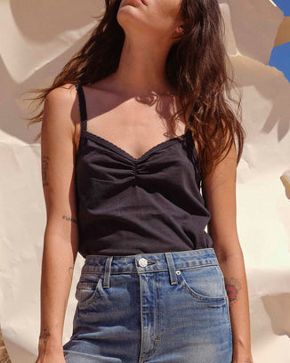 AMO Clothing Scallop Knit Cami in Vintage Black