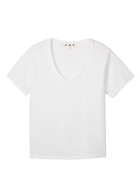AMO Clothing V Neck Tee in White Cotton