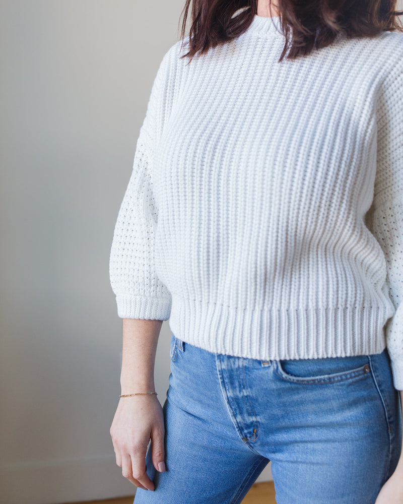 Autumn Cashmere Clothing Drop Shoulder Crew w/ Blouson Sleeve in Bleach White