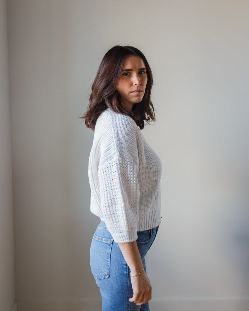 Autumn Cashmere Clothing Drop Shoulder Crew w/ Blouson Sleeve in Bleach White