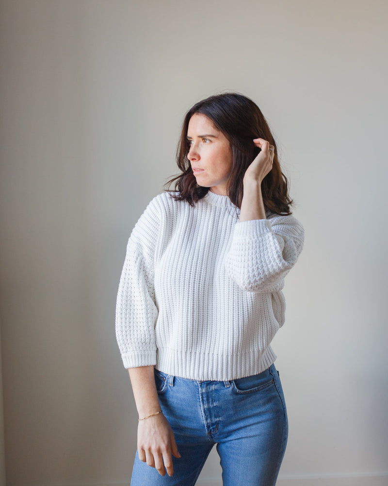 Autumn Cashmere Clothing Drop Shoulder Crew w/ Blouson Sleeve in Bleach White